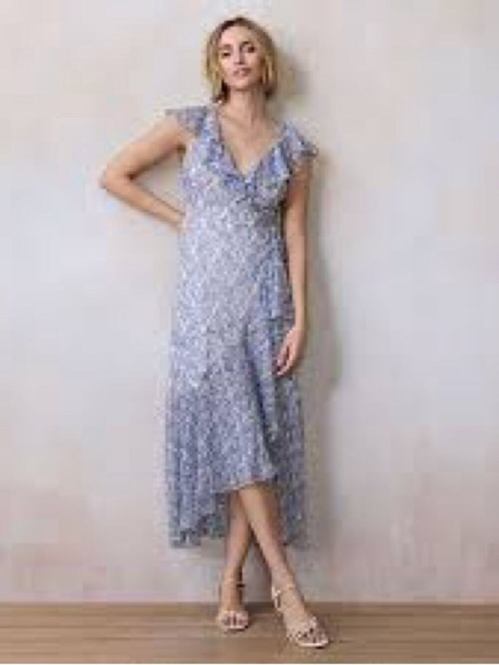 NWT LC Lauren Conrad M Flutter Sleeve Wrap Maxi Dress